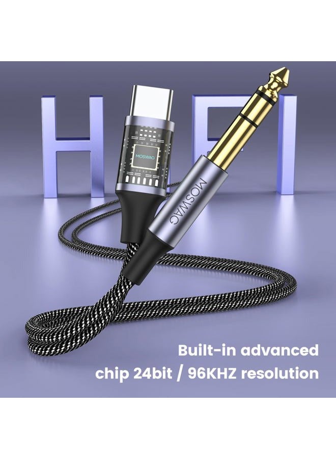 MOSWAG كابل USB C إلى 6.35 مم 1/4 بوصة TRS، محول صوت نوع C إلى 1/4 جاك AUX كابل ستيريو لجوجل بيكسل 4XL، جالاكسي نوت 10+/S20+، مكبر صوت، سماعة، خلط صوتي - Image 5