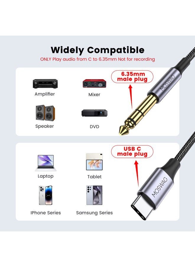 MOSWAG كابل USB C إلى 6.35 مم 1/4 بوصة TRS، محول صوت نوع C إلى 1/4 جاك AUX كابل ستيريو لجوجل بيكسل 4XL، جالاكسي نوت 10+/S20+، مكبر صوت، سماعة، خلط صوتي - Image 2