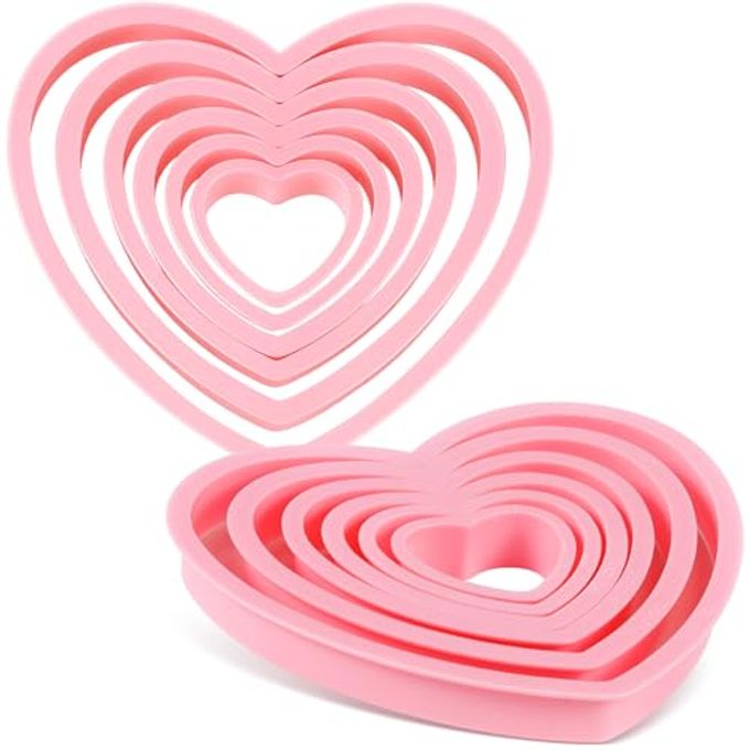 Jingmore 2 Sets Plastic Heart Cookie Cutters Valentine Heart Pancake Mold for Baking Cakes, Biscuits, and Sandwiches(Red and Pink)