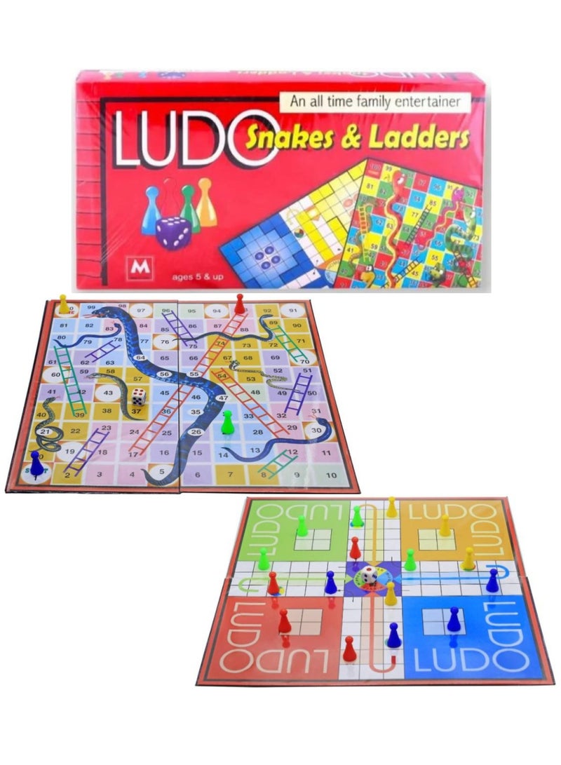 لودو 2 in 1 Ludo Game + Snakes and Ladders Colorful Folding Board Made of Plastic 2 in 1 Girls' Games Boys' Games for Unisex - Image 1