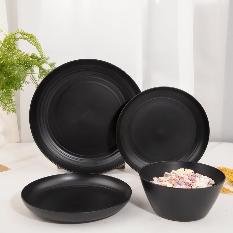 LIYH Love in your heart LIYH 48pcs Black Wheat Straw Plates and Bowls Dinnerware Set Camping Dish Set for 12 Plastic Plates and Bowls Dishwasher Safe Dinnerware Set Unbreakable Plastic Camper Dish Sets - Image 5