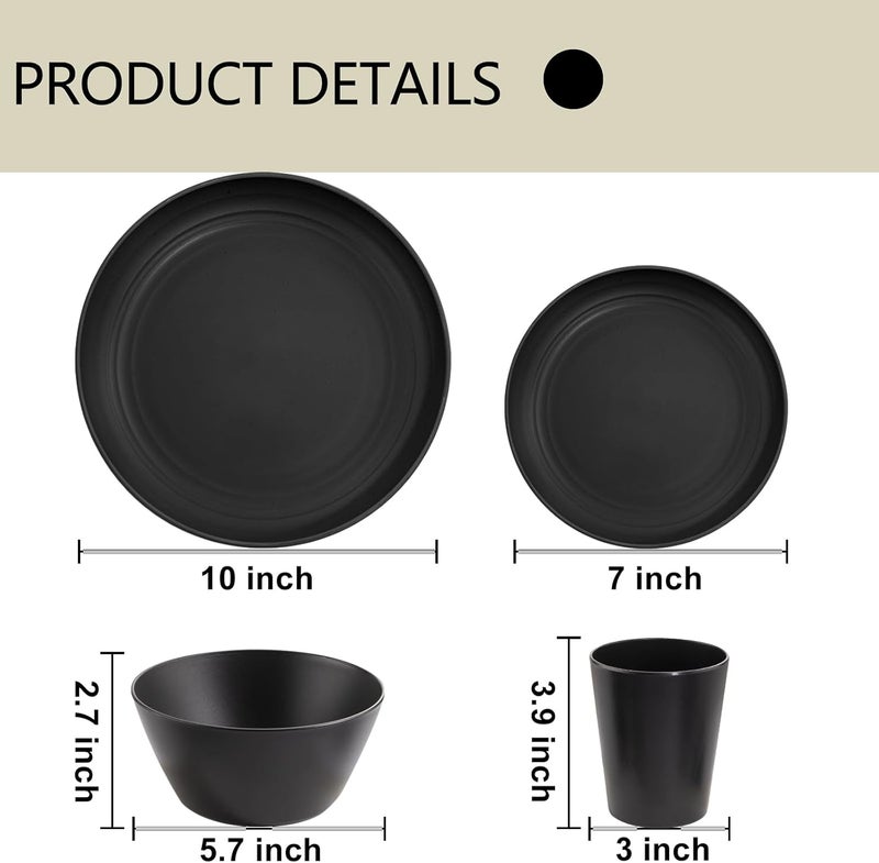 LIYH Love in your heart LIYH 48pcs Black Wheat Straw Plates and Bowls Dinnerware Set Camping Dish Set for 12 Plastic Plates and Bowls Dishwasher Safe Dinnerware Set Unbreakable Plastic Camper Dish Sets - Image 2