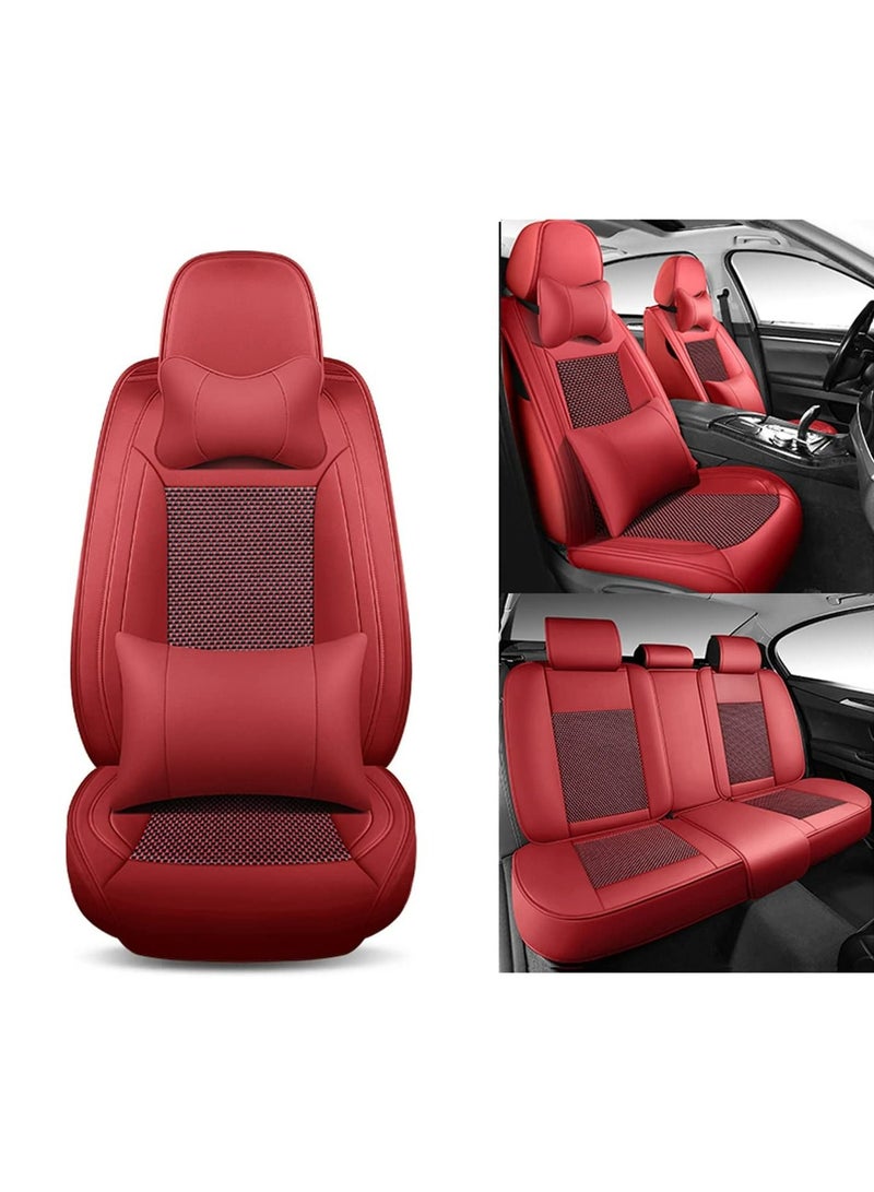 LIMOS Luxury Car Seat Cover PU Leather Full Set  with Pillows Breathable(Red) - Image 1