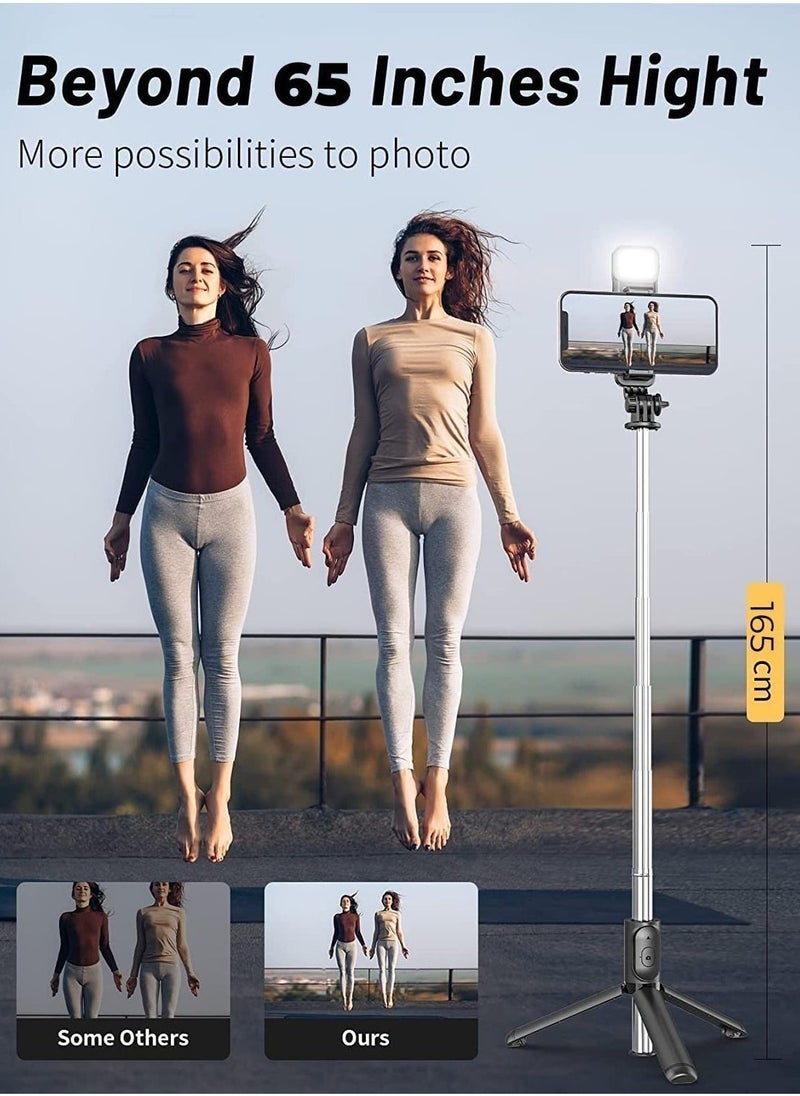 ELTRAZONE Selfie Stick Tripod with Fill Light, 167cm Extendable Phone Tripod Stand with Remote Shutter for Travel, Vlogging, Live Streaming Video and Photos,Phone Stand Compatible with iPhone and Android - Image 5