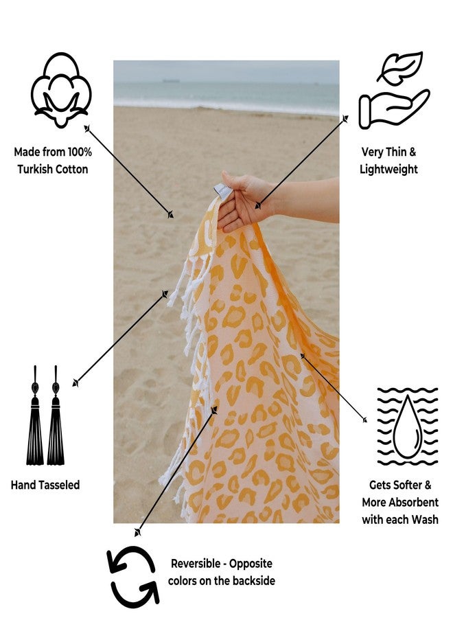 InfuseZen Turkish Bath & Beach Towel - Reversible Leopard Design - Turkish Cotton - Soft, Lightweight, Absorbent Peshtemal, Quick Dry, Sand Free - for Pool, Gym, Throw, Travel - Golden - Image 2