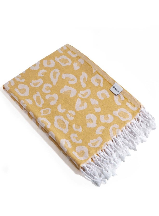 InfuseZen Turkish Bath & Beach Towel - Reversible Leopard Design - Turkish Cotton - Soft, Lightweight, Absorbent Peshtemal, Quick Dry, Sand Free - for Pool, Gym, Throw, Travel - Golden - Image 1
