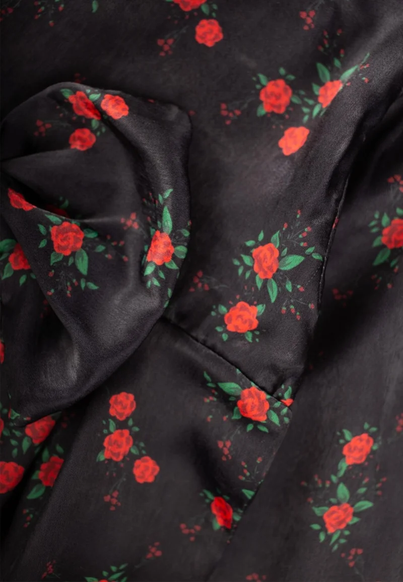 Cigit Satin Girl Dress with Tungsten Pattern 2-8 Years Black