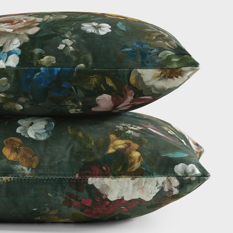 StangH Green Decorative Floral Throw Pillowcases 18x18 inch, Vintage Velvet Patterned Square Cushion Covers Super Soft Farmhouse Boho Printed Pillow Covers for Couch Armchair, Pack of 2 - Image 5