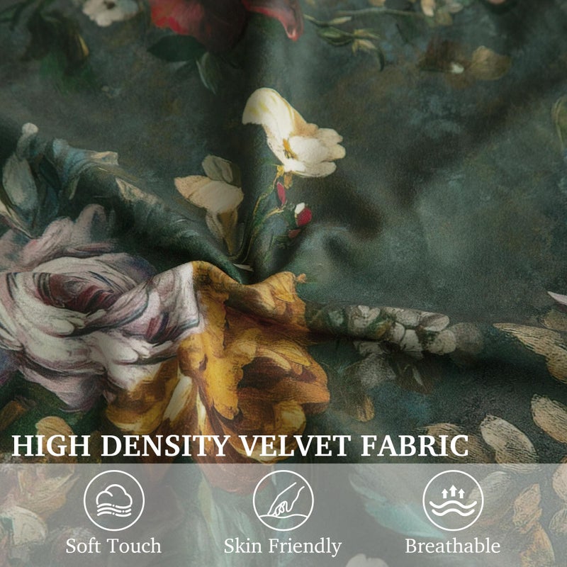 StangH Green Decorative Floral Throw Pillowcases 18x18 inch, Vintage Velvet Patterned Square Cushion Covers Super Soft Farmhouse Boho Printed Pillow Covers for Couch Armchair, Pack of 2 - Image 3