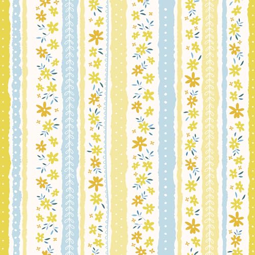 VaryFloral Peel and Stick Floral Striped Wallpaper Blue Yellow Cute Flower Wallpaper Decorative Floral Stripe Contact Paper for Drawer Shelf Removable Botanical Wall Paper for Girls Room 17.7"x472" - Image 1
