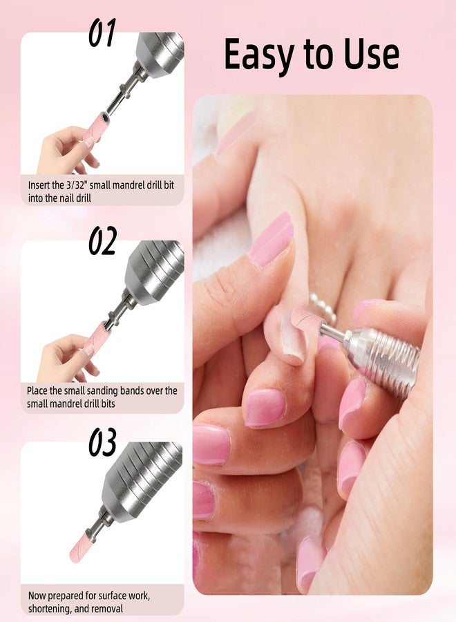 Terossy 180 Grit Small Sanding Bands for Nail Drill, 150pcs Mini Nail Sanding Bands with 2pcs 3.1mm Mandrel Bit, Fine Nail Drill Bits File for Acrylic Nails Gel Removing Shaping Polishing, Pink - Image 5