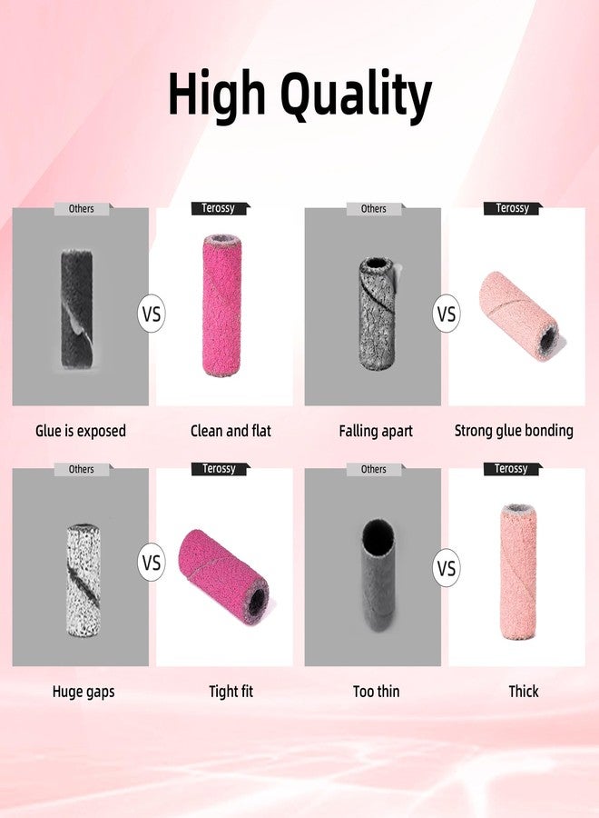 Terossy 180 Grit Small Sanding Bands for Nail Drill, 150pcs Mini Nail Sanding Bands with 2pcs 3.1mm Mandrel Bit, Fine Nail Drill Bits File for Acrylic Nails Gel Removing Shaping Polishing, Pink - Image 4