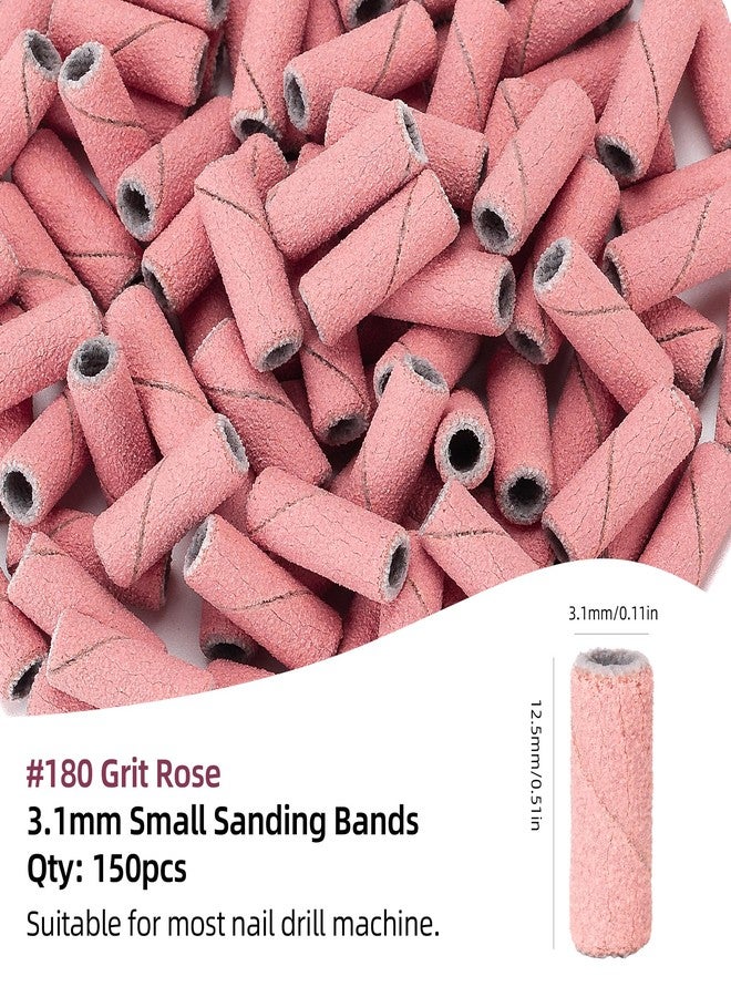 Terossy 180 Grit Small Sanding Bands for Nail Drill, 150pcs Mini Nail Sanding Bands with 2pcs 3.1mm Mandrel Bit, Fine Nail Drill Bits File for Acrylic Nails Gel Removing Shaping Polishing, Pink - Image 2