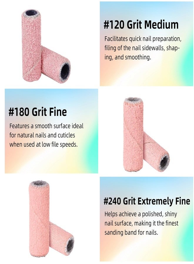 Terossy 180 Grit Small Sanding Bands for Nail Drill, 150pcs Mini Nail Sanding Bands with 2pcs 3.1mm Mandrel Bit, Fine Nail Drill Bits File for Acrylic Nails Gel Removing Shaping Polishing, Pink - Image 3