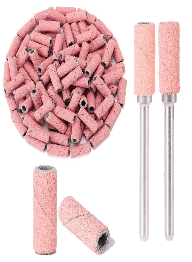 Terossy 180 Grit Small Sanding Bands for Nail Drill, 150pcs Mini Nail Sanding Bands with 2pcs 3.1mm Mandrel Bit, Fine Nail Drill Bits File for Acrylic Nails Gel Removing Shaping Polishing, Pink - Image 1