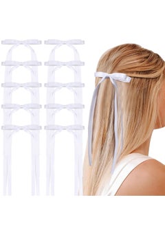 Hair Clips 10PCS Long Tail Ribbon Hair Bow Clips Barrettes Tassel Ribbon Bowknot Ponytail Solid Satin Accessories for Women Girls 10 Long White
