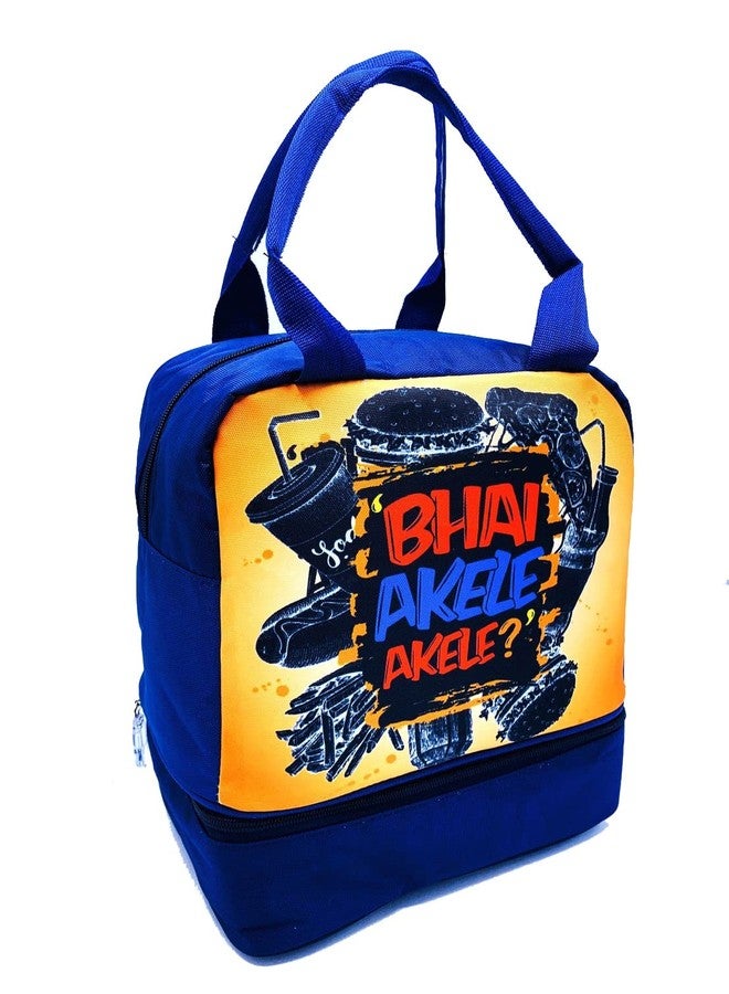 Echo Boomers Blue Bhai Printed Double Layer Insulated Tiffin Lunch Double Bag with Multi Zipper Pockets - Image 1