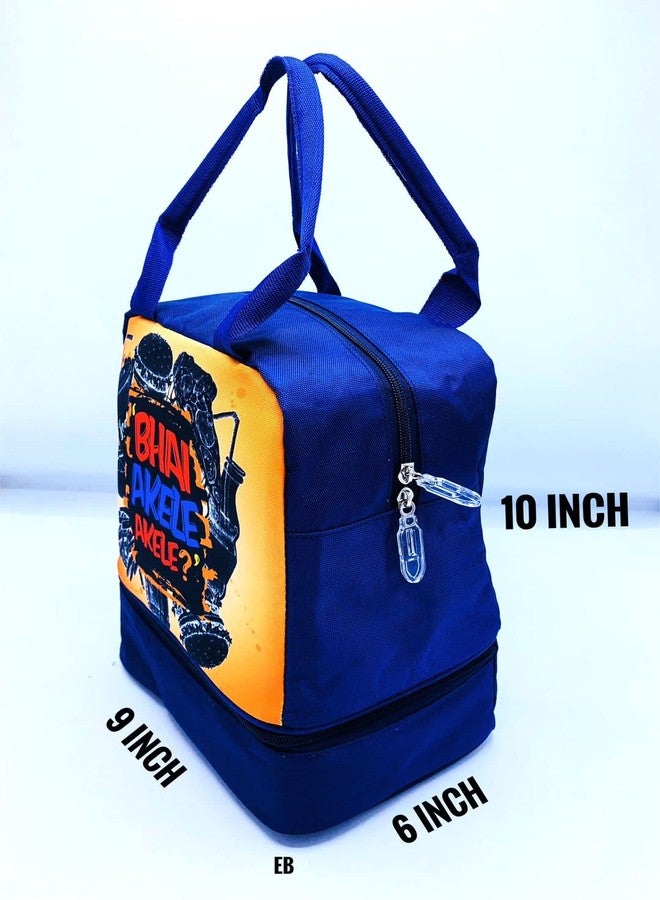 Echo Boomers Blue Bhai Printed Double Layer Insulated Tiffin Lunch Double Bag with Multi Zipper Pockets - Image 2