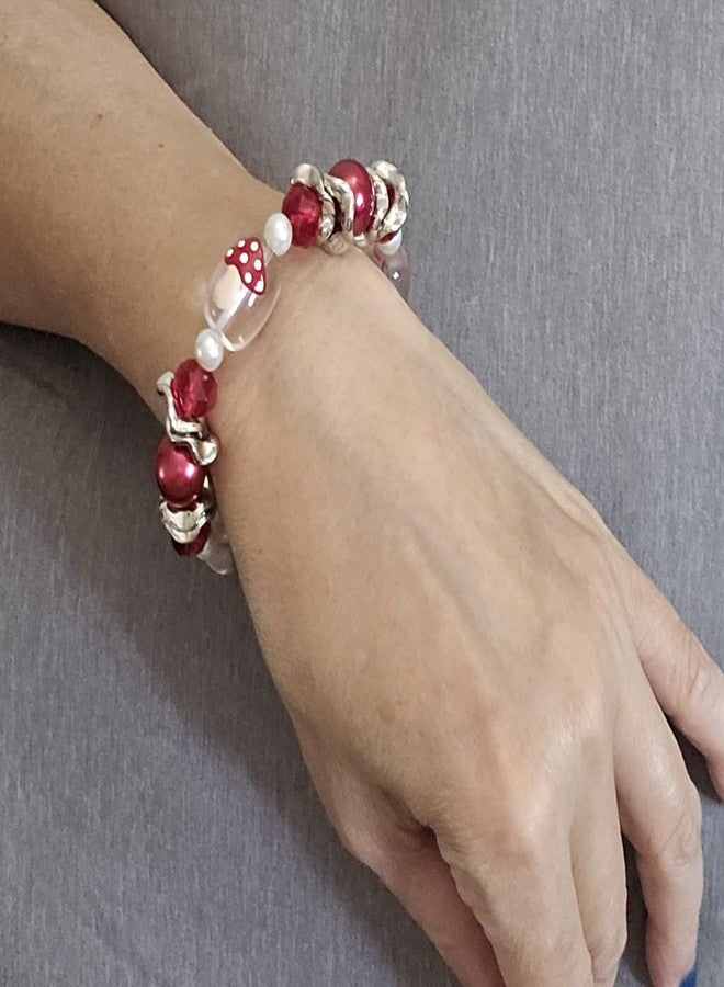 fiona Mushroom Jewelry Set, Red Clear Fungi Bracelet Earring for Women, Birthday Christmas Gift for Her, 1 Set - Image 2
