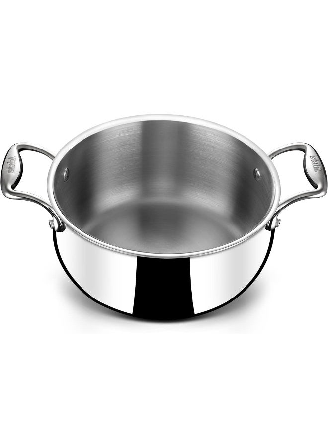 Stahl وعاء صلصة بطن من الفولاذ المقاوم للصدأ ثلاثي الطبقات مع غطاء، قدر قاعدة الحث، وعاء برياني/هندي، وعاء يخنة، 4.3 لتر، 22 سم - Image 5