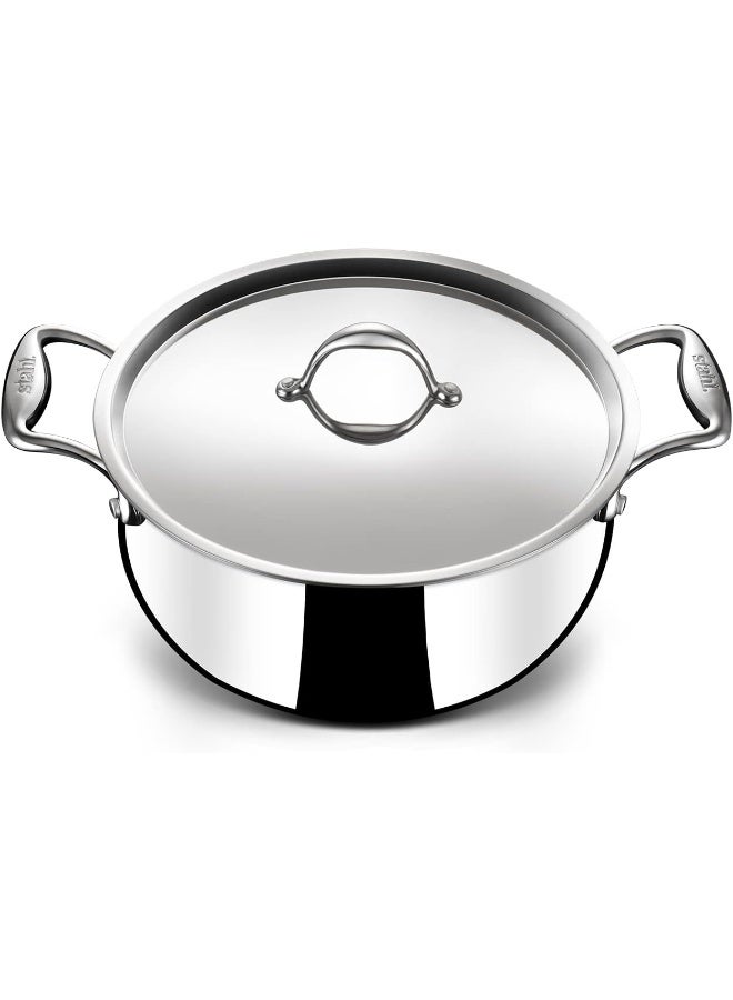 Stahl وعاء صلصة بطن من الفولاذ المقاوم للصدأ ثلاثي الطبقات مع غطاء، قدر قاعدة الحث، وعاء برياني/هندي، وعاء يخنة، 4.3 لتر، 22 سم - Image 4