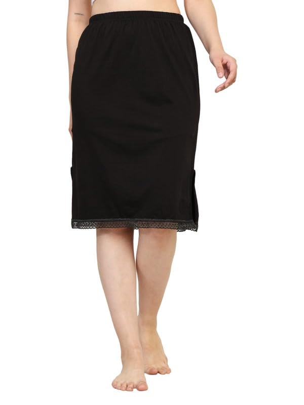 TIZEE Cotton Under Skirt for Women Black Soft & Breathable Slip Skirt for Saree, Dresses & Layering Anti-Static Comfortable Fit Size L - Image 1