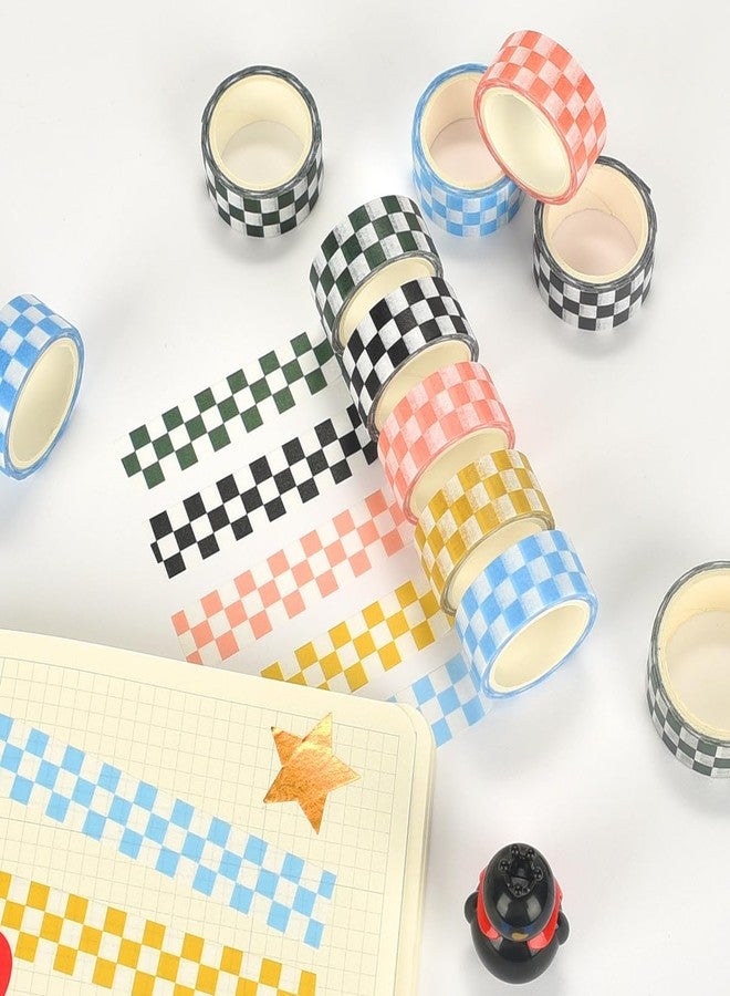 XiowDow Checkered Tape Decorative Plaid Cute Washi Tape Set 0.65" Wide Color Grid Masking Paper Tape 5 Rolls Checkered Flag Tape Roll for Scrapbooking Artist Craft Party Decoration Box Label - Image 3