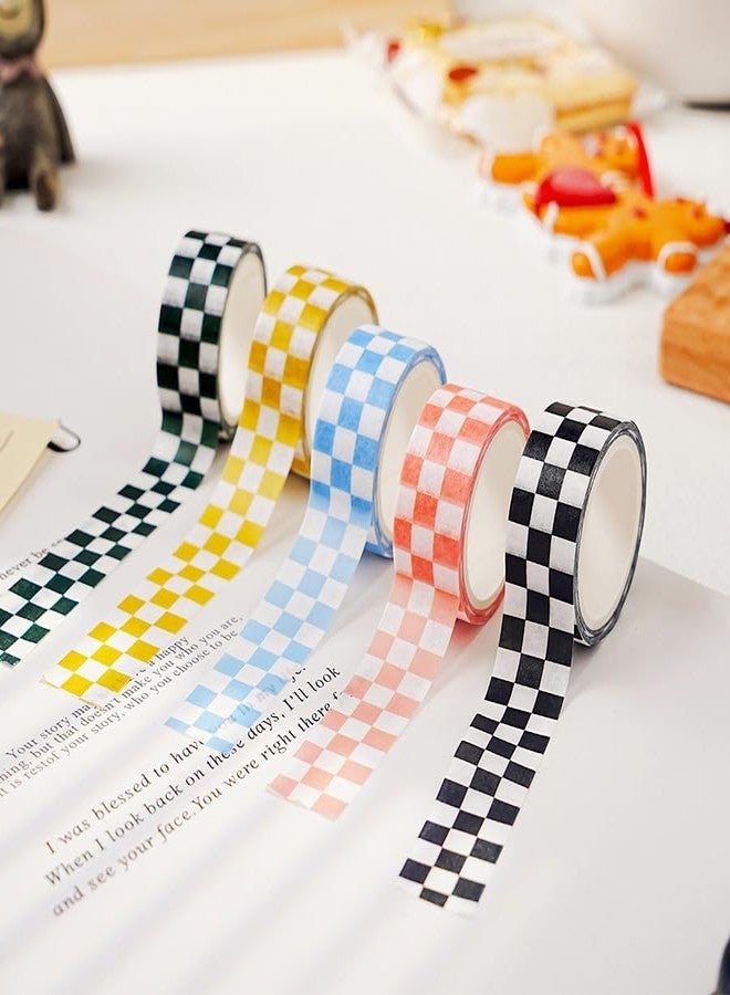 XiowDow Checkered Tape Decorative Plaid Cute Washi Tape Set 0.65" Wide Color Grid Masking Paper Tape 5 Rolls Checkered Flag Tape Roll for Scrapbooking Artist Craft Party Decoration Box Label - Image 2