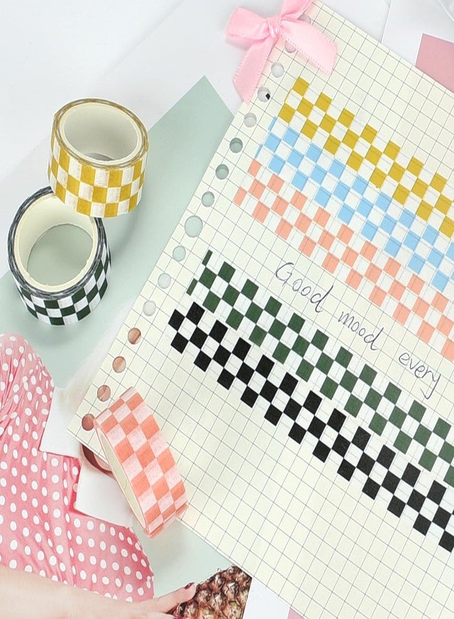 XiowDow Checkered Tape Decorative Plaid Cute Washi Tape Set 0.65" Wide Color Grid Masking Paper Tape 5 Rolls Checkered Flag Tape Roll for Scrapbooking Artist Craft Party Decoration Box Label - Image 4