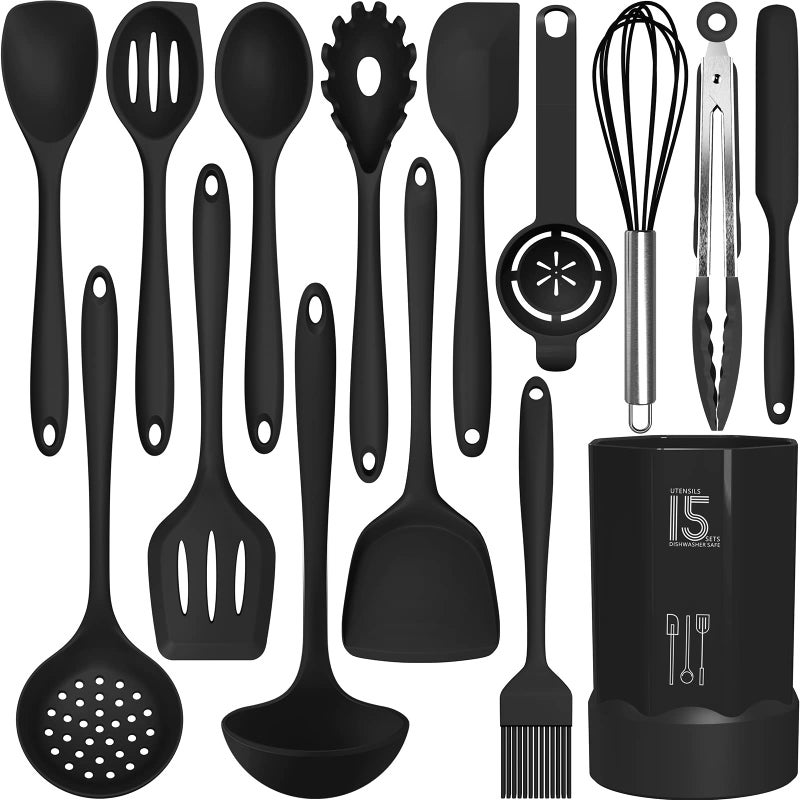 AOTHOD Silicone Cooking Utensils Set - 446Â°F Heat Resistant Kitchen Utensils,Turner Tongs,Spatula,Spoon,Brush,Whisk,Kitchen Utensil Gadgets Tools Set for Nonstick Cookware,Dishwasher Safe (BPA Free) - Image 1