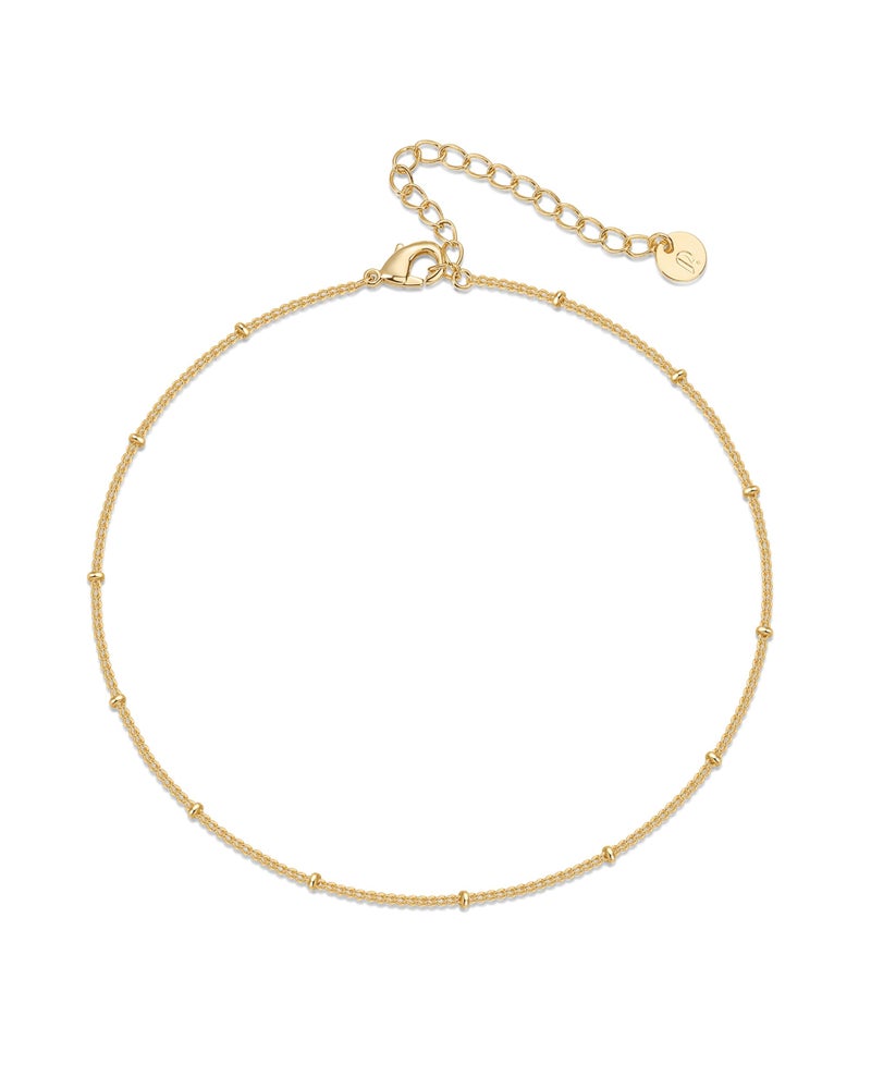 PAVOI 18K Yellow Gold Plated Chain Bead Anklet for Women | Dainty 9" Anklet - Image 1