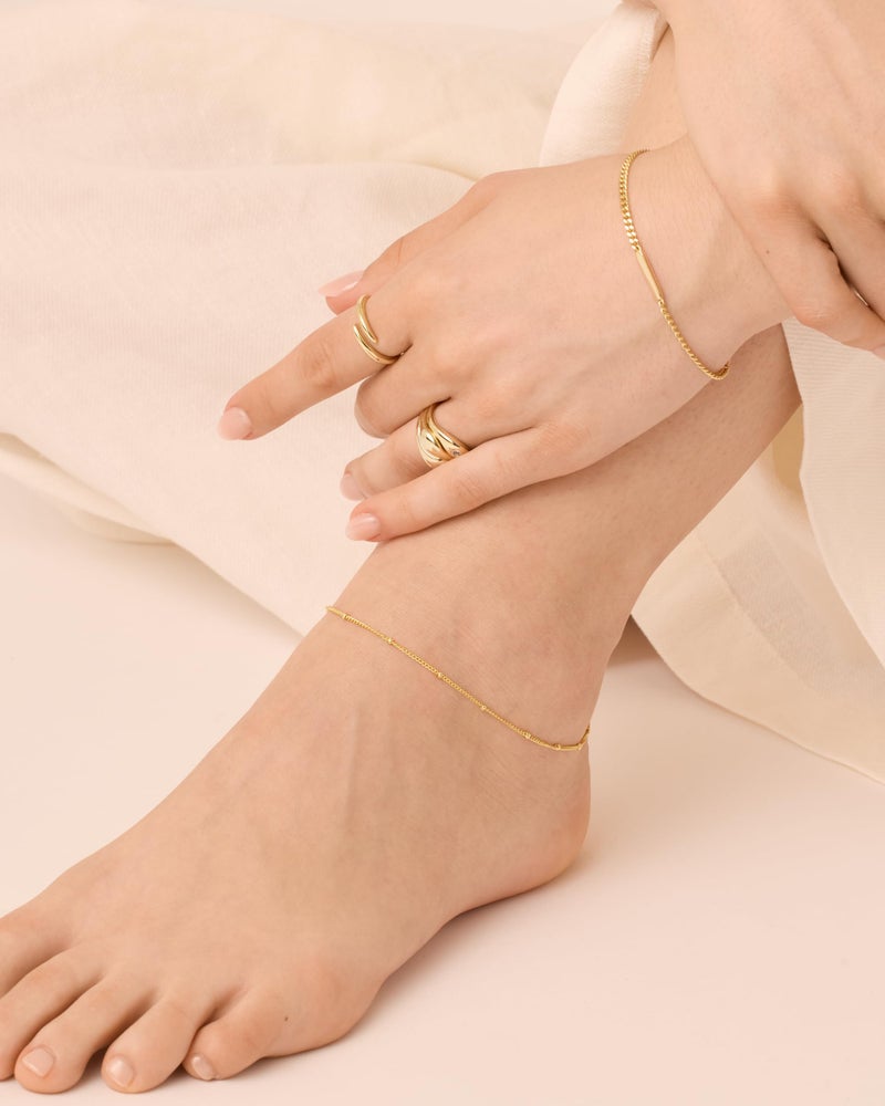 PAVOI 18K Yellow Gold Plated Chain Bead Anklet for Women | Dainty 9" Anklet - Image 3