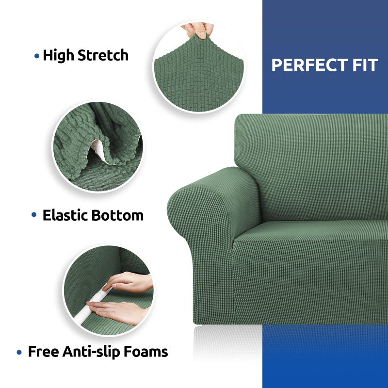 KEKUOU Stretch Single Sofa Slipcover 1 Piece Couch Sofa Cover (32""-55"") Furniture Protector 1 Seater Sofa with Elastic Bottom for Kids Pet.Jacquard Small Checked Pattern Fabric(Small Greyish Green) - Image 3