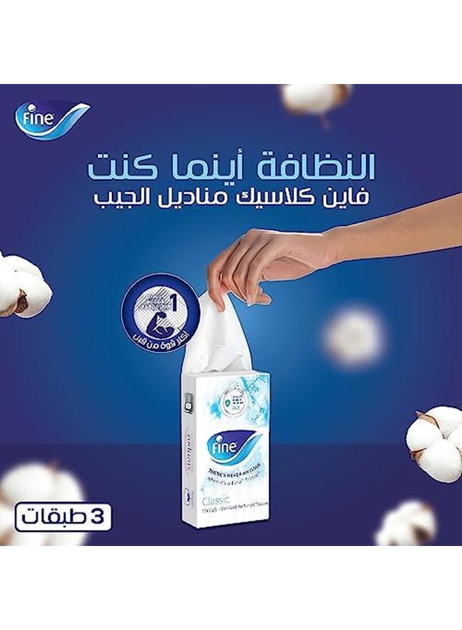 فاين مناديل جيب كلاسيكية للوجه مكونة من 3 طبقات مكونة من 10 × 10 ورقات مناسبة لجميع أنواع البشرة، مناديل معقمة للحماية من الجراثيم بتقنية ستيريبرو - Image 2