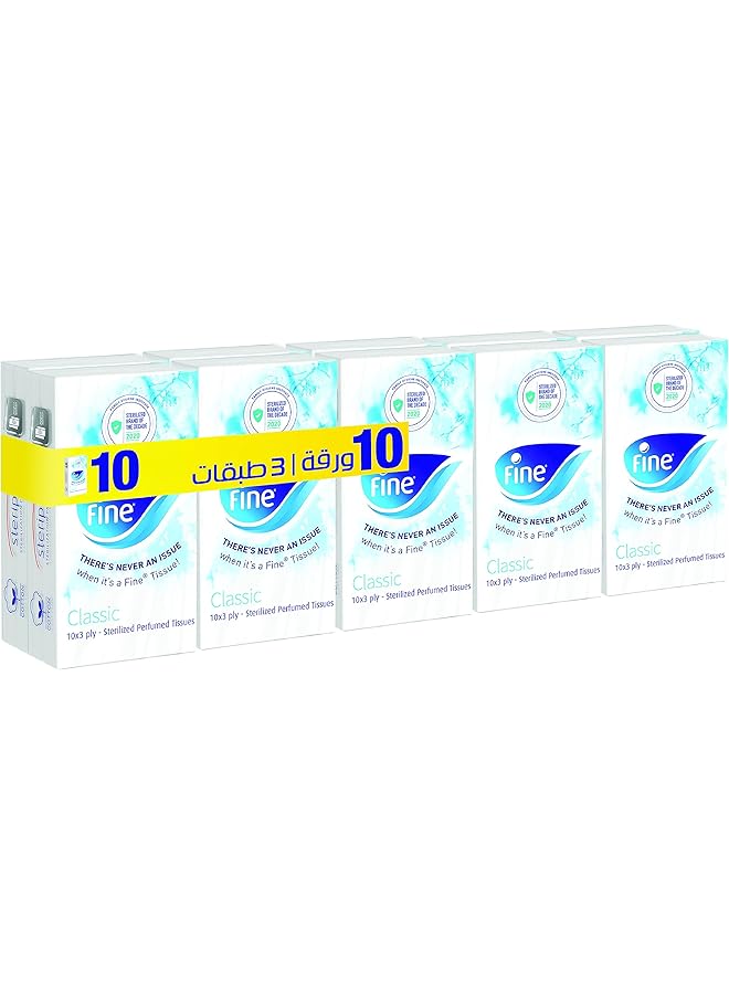 فاين مناديل جيب كلاسيكية للوجه مكونة من 3 طبقات مكونة من 10 × 10 ورقات مناسبة لجميع أنواع البشرة، مناديل معقمة للحماية من الجراثيم بتقنية ستيريبرو - Image 1