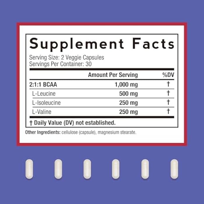 Doctor's Recipes BCAA 1000 mg, 2:1:1 Ratio, L-Leucine, L-lsoleucine, L-Valine, Branched Chain Amino Acids, Fast Recovery, Endurance, Energy, Vegan, 60 Capsules - Image 2
