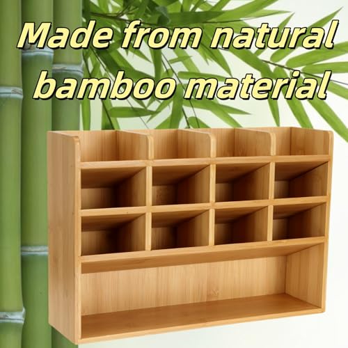 Dicunoy Desktop Pen Holder Organizer, Bamboo Art Supply Storage Caddy Holds 300 Pencils, 13 Compartments Thick Pencil Holder Box for Color Pencils, School, Classroom, Office - Image 4