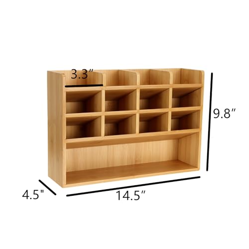 Dicunoy Desktop Pen Holder Organizer, Bamboo Art Supply Storage Caddy Holds 300 Pencils, 13 Compartments Thick Pencil Holder Box for Color Pencils, School, Classroom, Office - Image 2