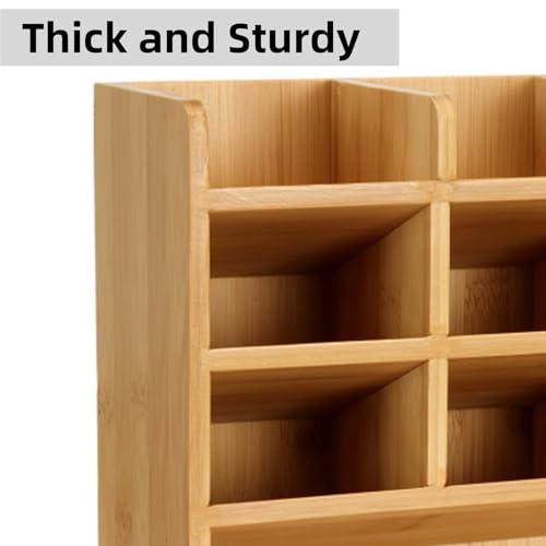 Dicunoy Desktop Pen Holder Organizer, Bamboo Art Supply Storage Caddy Holds 300 Pencils, 13 Compartments Thick Pencil Holder Box for Color Pencils, School, Classroom, Office - Image 3