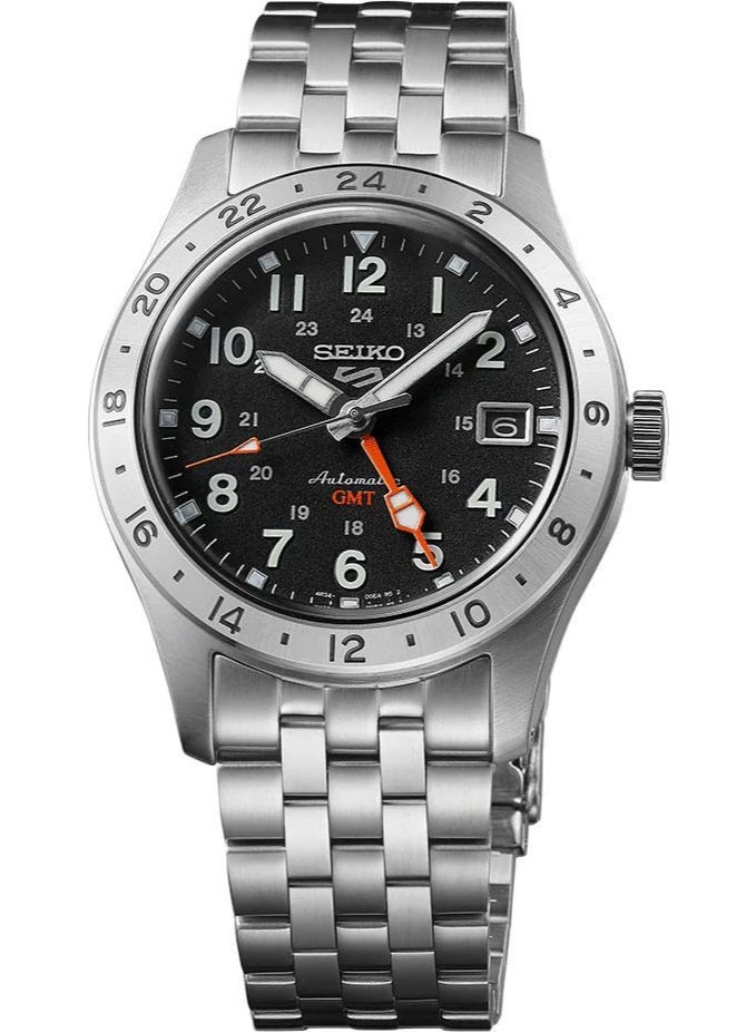 Seiko 5 GMT black dial stainless steel watch for men SSK023K1 - Image 1
