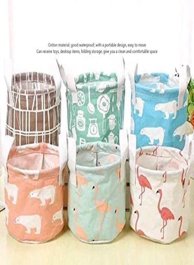ATOOZED Round Canvas Storage Basket for Dressing Table or Kitchen with Handles Canvas Desktop Storage Organiser Blend Storage Bins for Makeup, Book, Baby Toy,Nursery - Image 4
