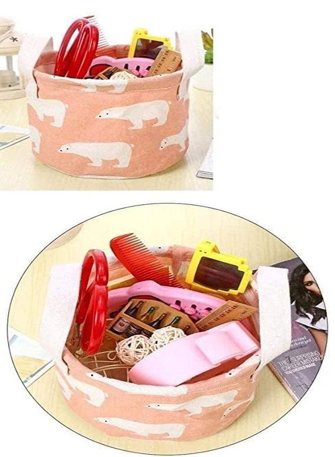 ATOOZED Round Canvas Storage Basket for Dressing Table or Kitchen with Handles Canvas Desktop Storage Organiser Blend Storage Bins for Makeup, Book, Baby Toy,Nursery - Image 5