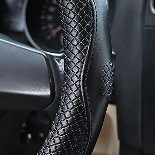 Haokay Heavy Duty Pure Cowhide Steering Wheel Cover, Black Genuine Leather Steering Wheel Cover Men Women Universal 14.5 to 15 Inch - Image 3