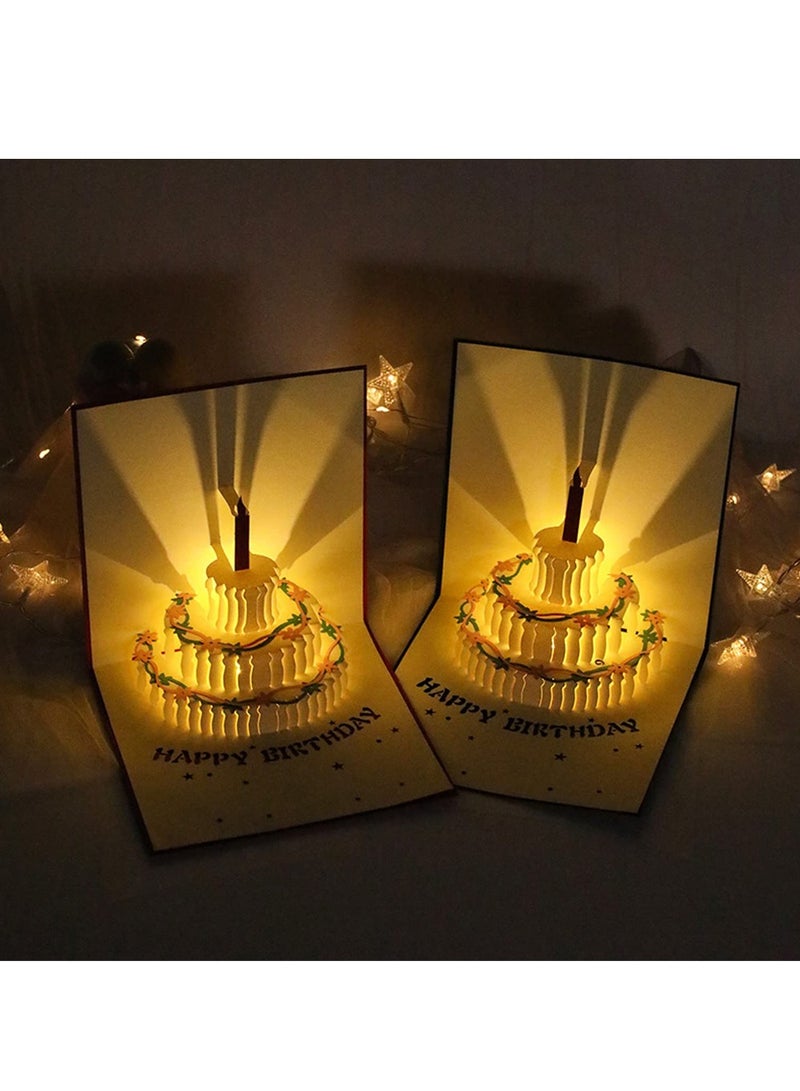 Generic Creative Music 3D birthday Cake Greeting Card，Warm LED Light Funny Pop Up Birthday Cards for Mom Dad Wife Husband Kids Friends  - Image 2