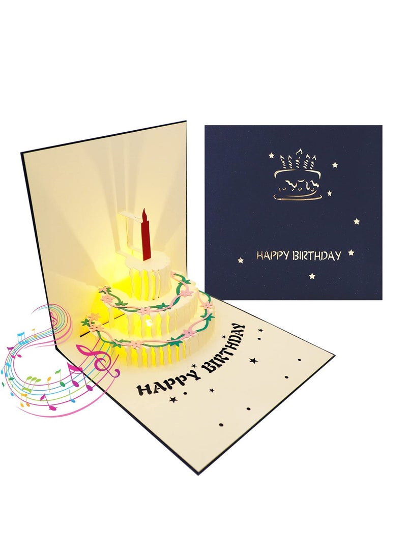 Generic Creative Music 3D birthday Cake Greeting Card，Warm LED Light Funny Pop Up Birthday Cards for Mom Dad Wife Husband Kids Friends  - Image 1