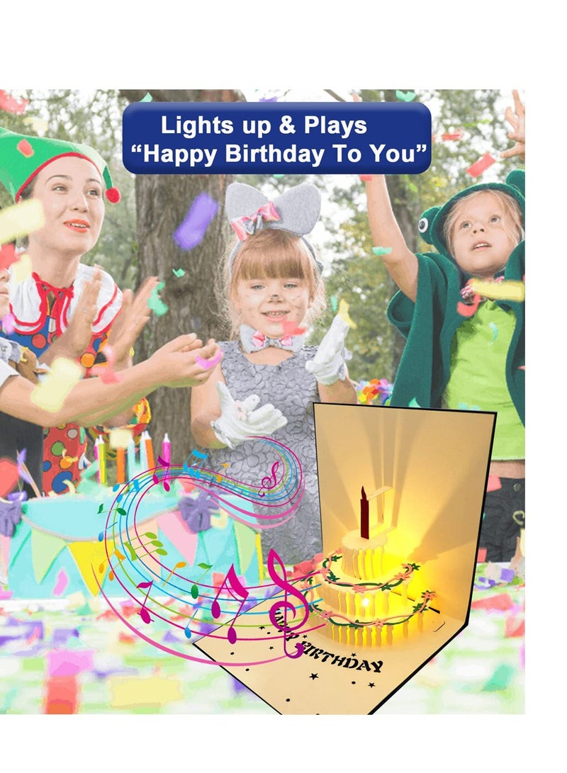 Generic Creative Music 3D birthday Cake Greeting Card，Warm LED Light Funny Pop Up Birthday Cards for Mom Dad Wife Husband Kids Friends  - Image 3