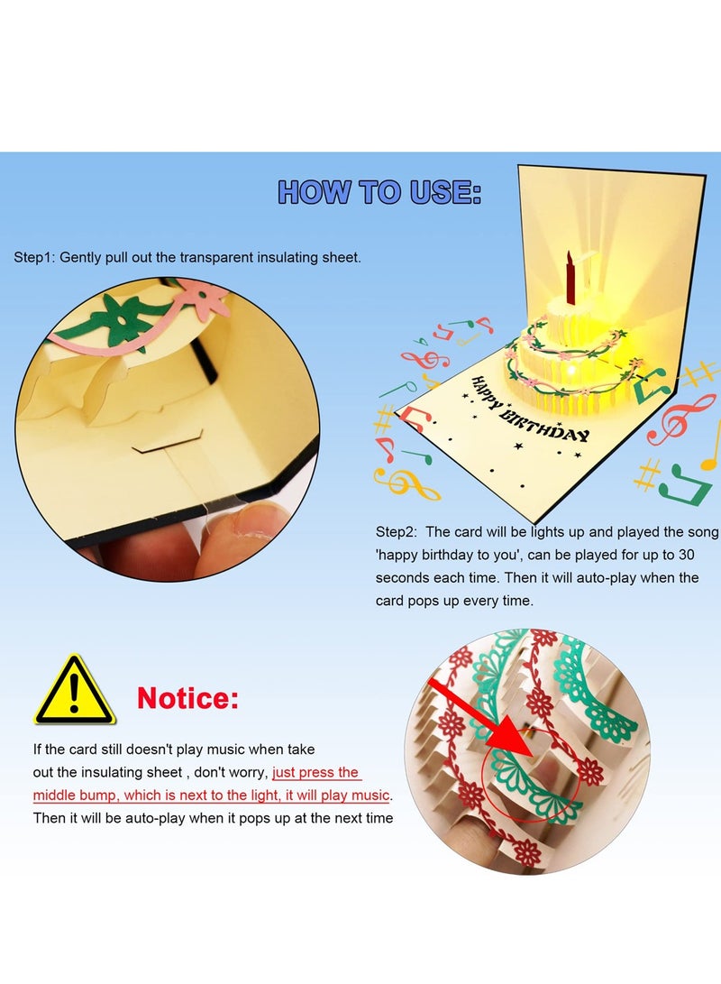 Generic Creative Music 3D birthday Cake Greeting Card，Warm LED Light Funny Pop Up Birthday Cards for Mom Dad Wife Husband Kids Friends  - Image 4