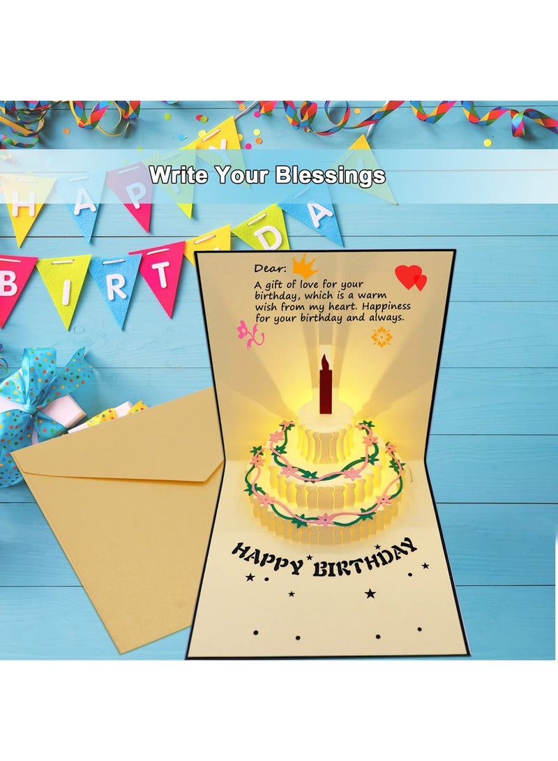 Generic Creative Music 3D birthday Cake Greeting Card，Warm LED Light Funny Pop Up Birthday Cards for Mom Dad Wife Husband Kids Friends  - Image 5