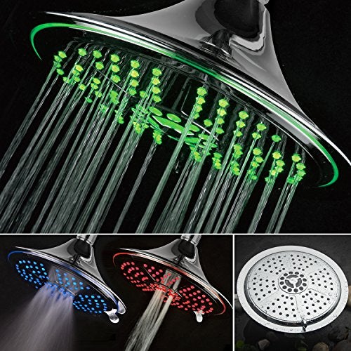Hotel Spa Ultra-Luxury Extra-large 8 Inch Chrome Face 5-Setting Rainfall LED Shower-Head by Top Brand Manufacturer. Color of LED lights changes automatically according to water temperature - Image 2