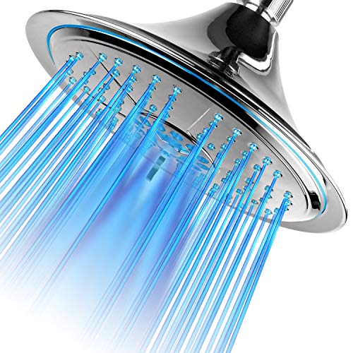 Hotel Spa Ultra-Luxury Extra-large 8 Inch Chrome Face 5-Setting Rainfall LED Shower-Head by Top Brand Manufacturer. Color of LED lights changes automatically according to water temperature - Image 1